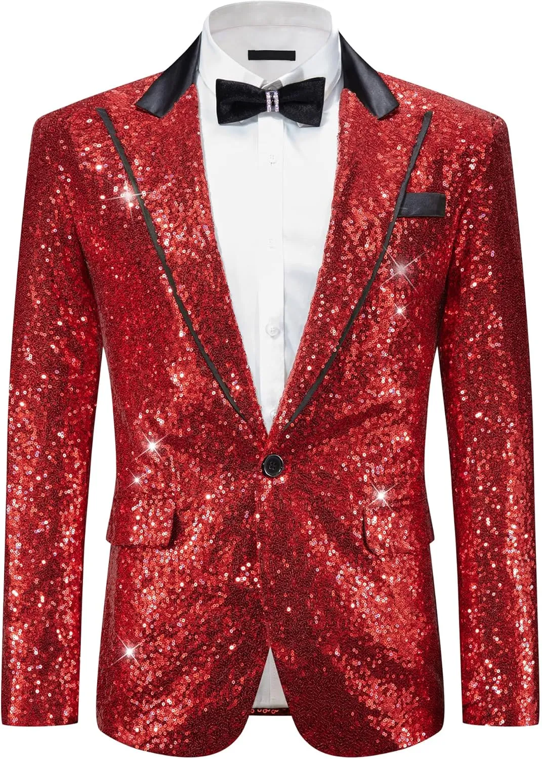 Lars Amadeus Sequin Blazer for Men's Peak Lapel Disco Prom Wedding Party Shiny Suit Jacket Tuxedo