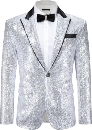 Lars Amadeus Sequin Blazer for Men's Peak Lapel Disco Prom Wedding Party Shiny Suit Jacket Tuxedo