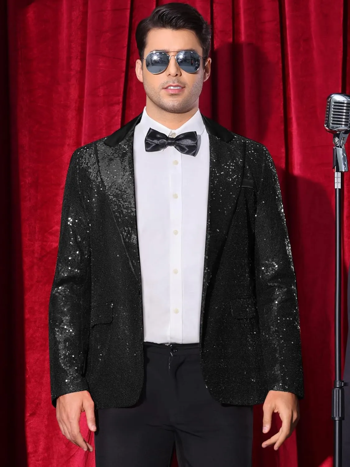 Lars Amadeus Sequin Blazer for Men's Peak Lapel Disco Prom Wedding Party Shiny Suit Jacket Tuxedo