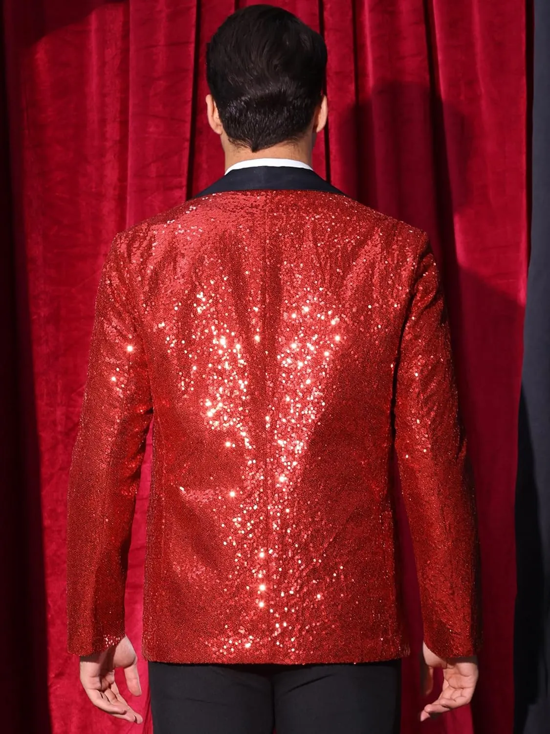 Lars Amadeus Sequin Blazer for Men's Peak Lapel Disco Prom Wedding Party Shiny Suit Jacket Tuxedo