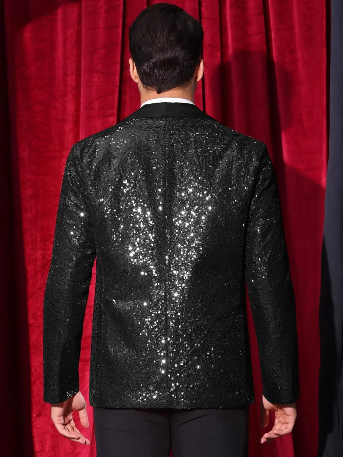 Lars Amadeus Sequin Blazer for Men's Peak Lapel Disco Prom Wedding Party Shiny Suit Jacket Tuxedo