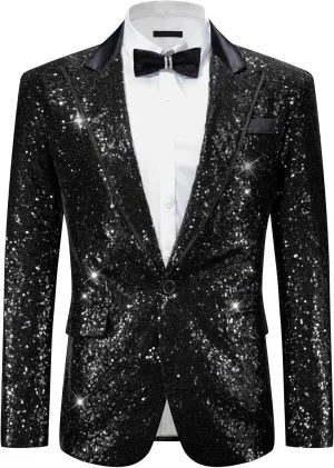 Lars Amadeus Sequin Blazer for Men's Peak Lapel Disco Prom Wedding Party Shiny Suit Jacket Tuxedo