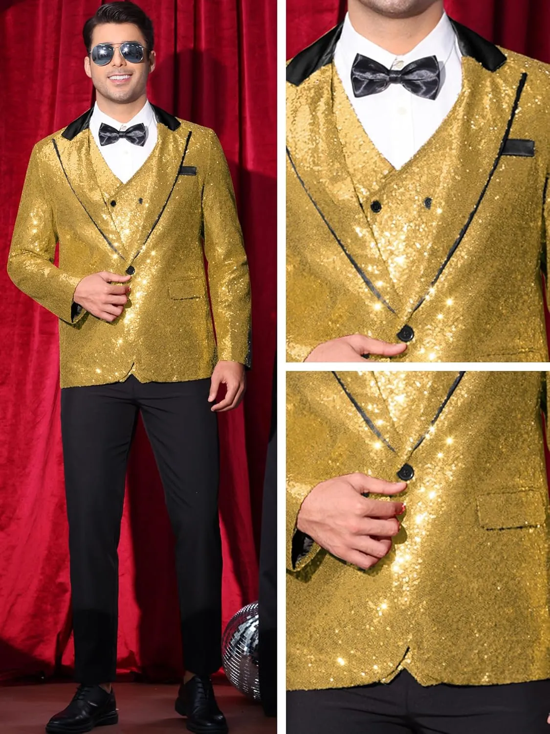 Lars Amadeus Sequin Blazer for Men's Peak Lapel Disco Prom Wedding Party Shiny Suit Jacket Tuxedo