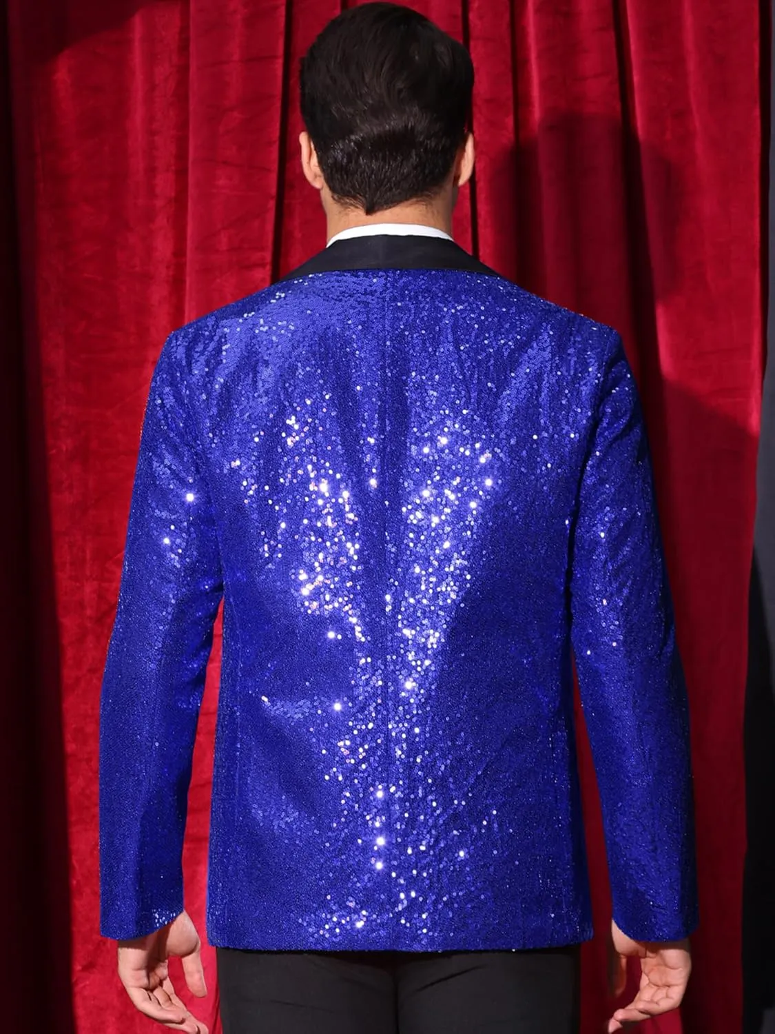 Lars Amadeus Sequin Blazer for Men's Peak Lapel Disco Prom Wedding Party Shiny Suit Jacket Tuxedo
