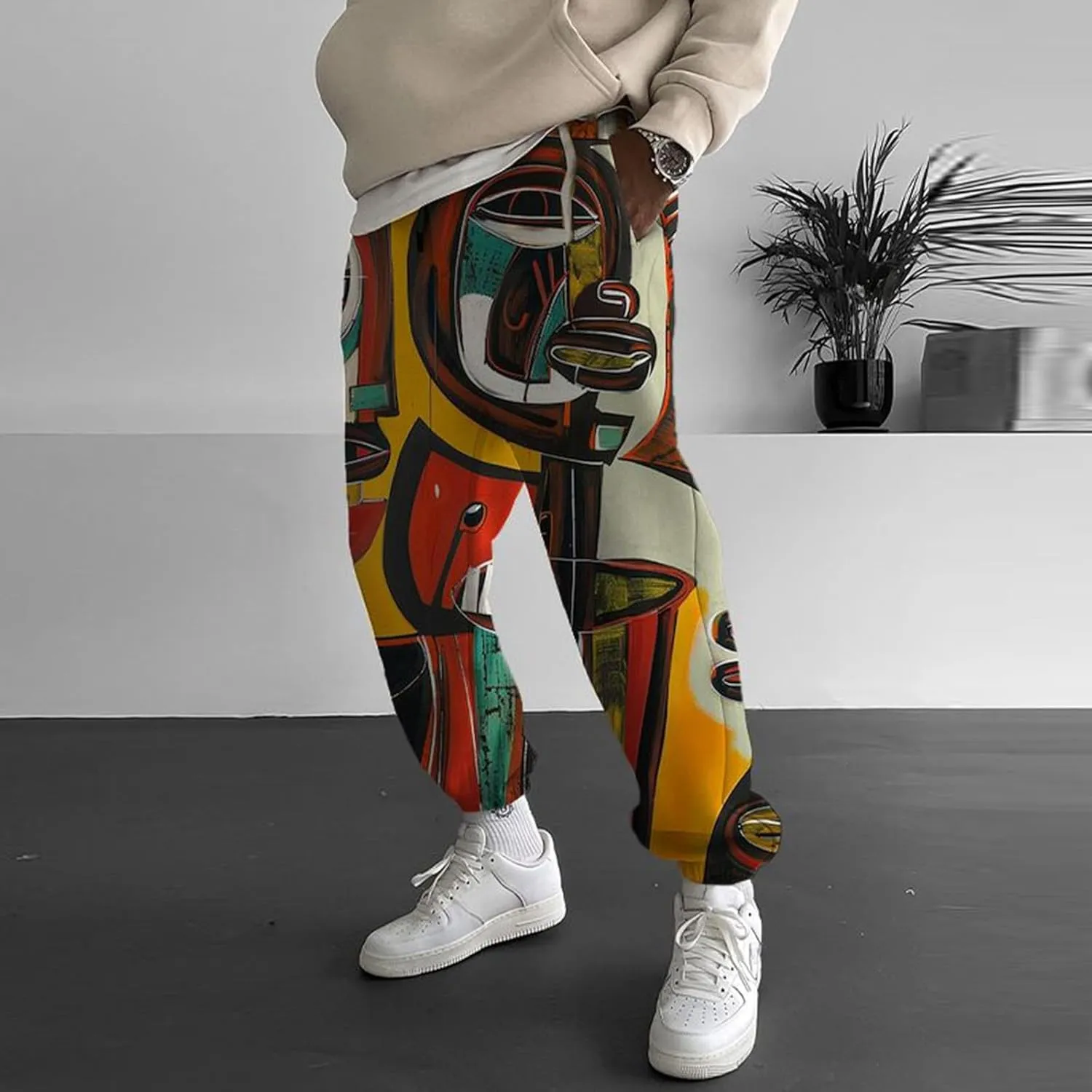 Mens Baggy Harem Pants Men Elastic Drawstring Cotton Pants Waist Waist Mid Casual Solid Mens Casual Cotton Linen