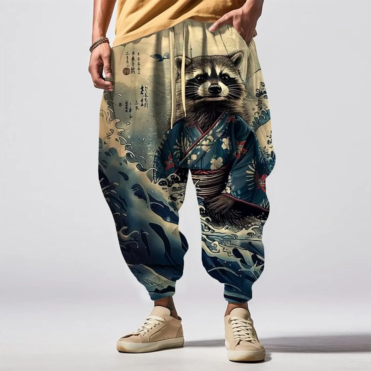 Mens Baggy Harem Pants Men Elastic Drawstring Cotton Pants Waist Waist Mid Casual Solid Mens Casual Cotton Linen