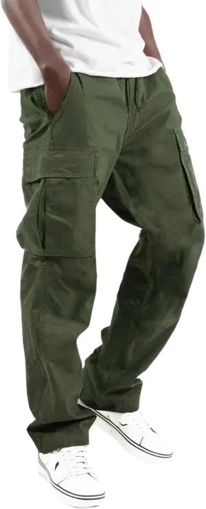 Men's Cargo Pants Slim Fit Drawstring Joggers Hiking Trousers Multi Pockets Twill Chino Pants Sports Overalls