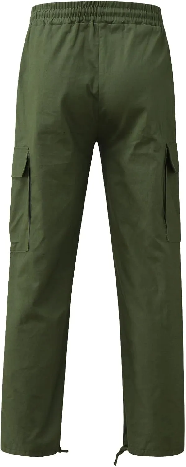 Men's Cargo Pants Slim Fit Drawstring Joggers Hiking Trousers Multi Pockets Twill Chino Pants Sports Overalls
