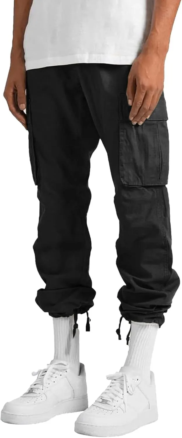 Men's Causal Waist Color Sports Cargo Pants Loose-Fit Classic Comfy Daily Wear with Multi-Pocket Trousers Joggers