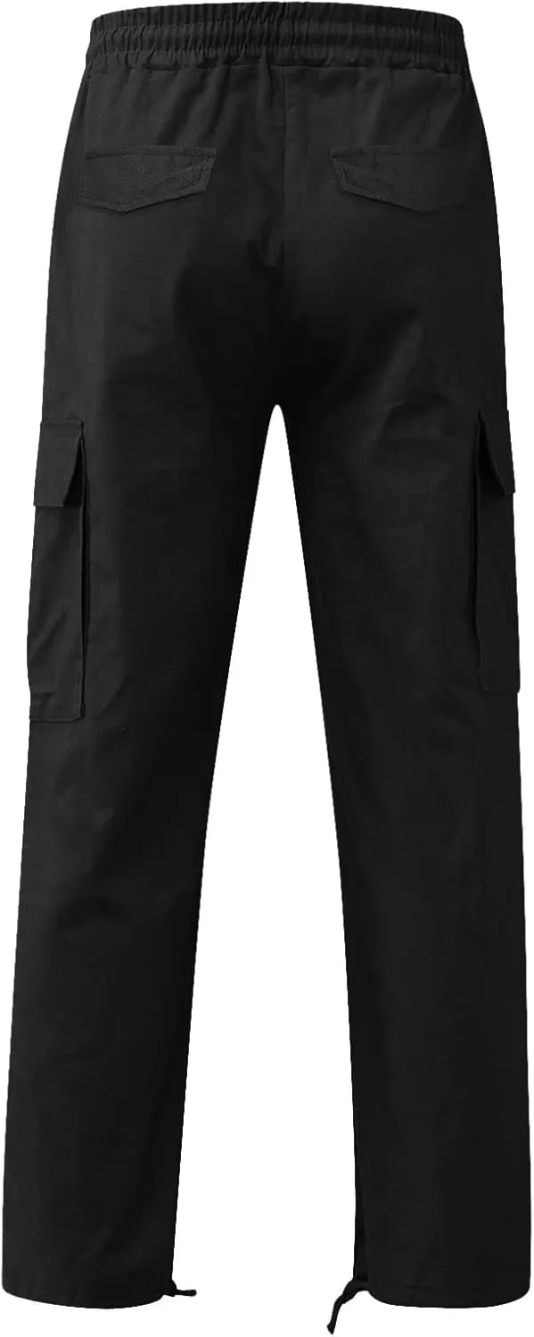 Men's Causal Waist Color Sports Cargo Pants Loose-Fit Classic Comfy Daily Wear with Multi-Pocket Trousers Joggers