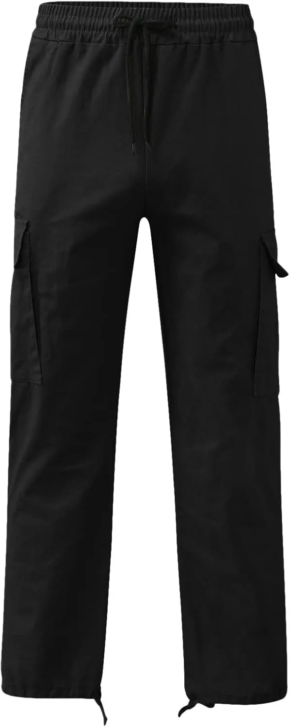 Men's Causal Waist Color Sports Cargo Pants Loose-Fit Classic Comfy Daily Wear with Multi-Pocket Trousers Joggers