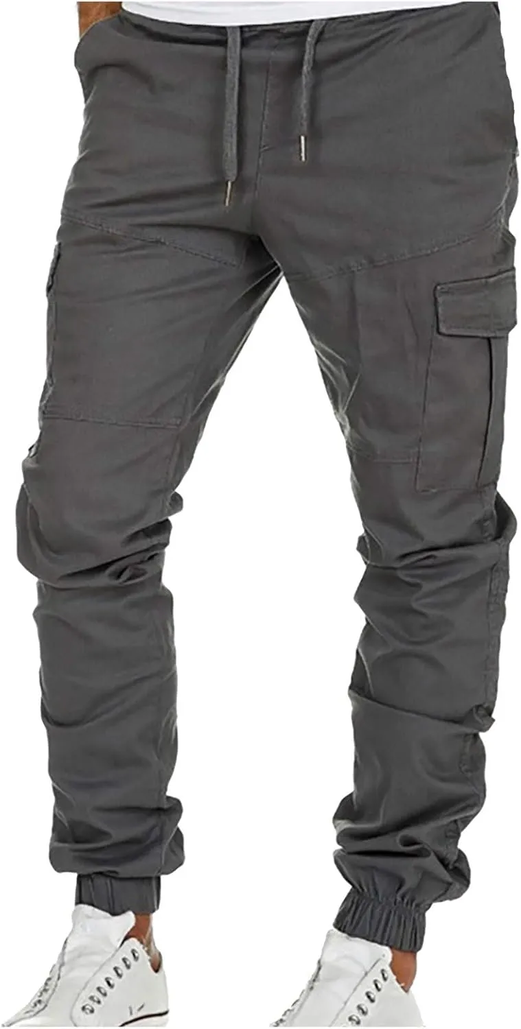 Men's Cinch Bottom Jogger Pants Slim Fit Cargo Tapered Pants with Pockets Gym Sporty Trousers Street Hip Hop Pants