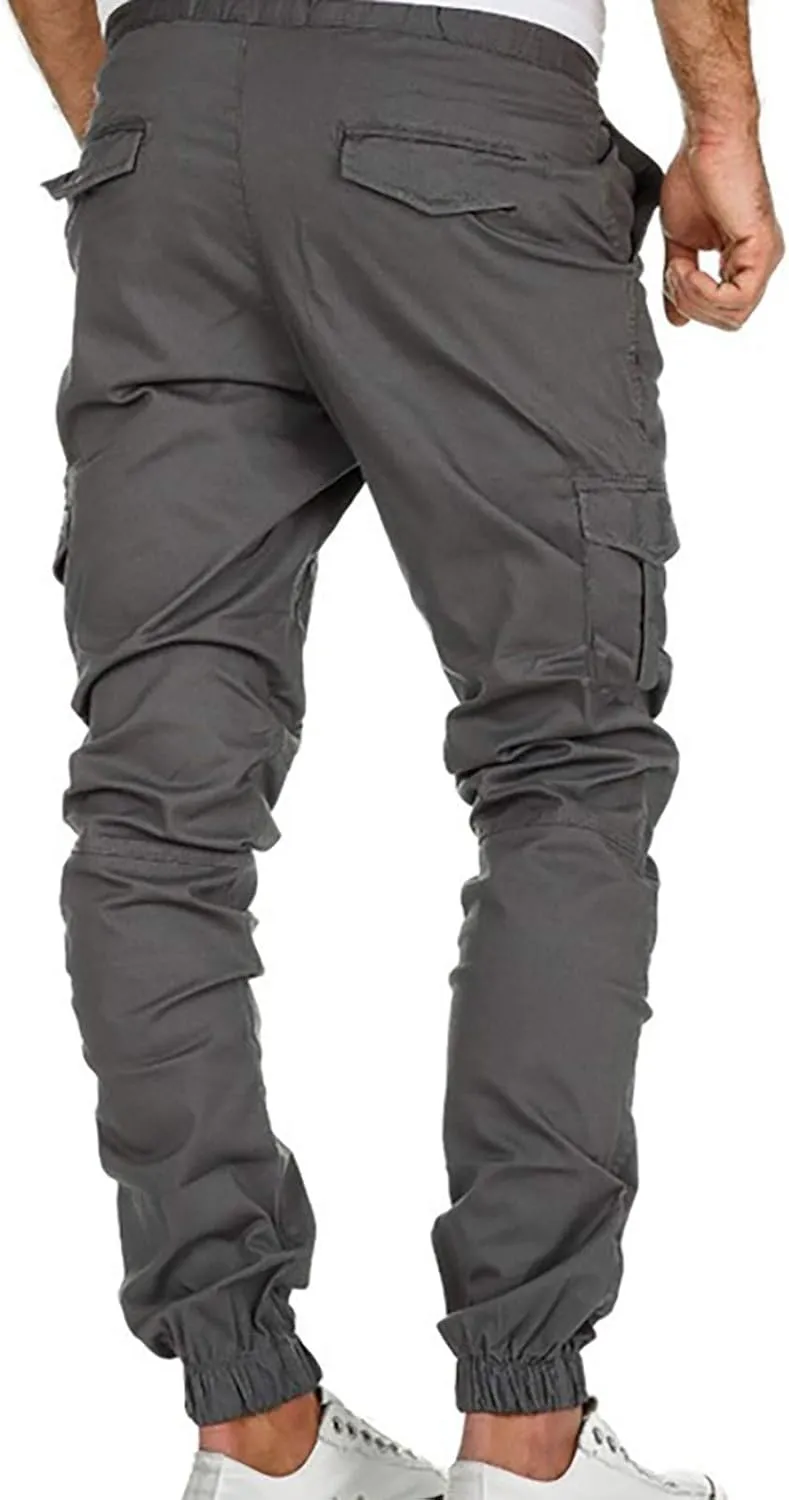 Men's Cinch Bottom Jogger Pants Slim Fit Cargo Tapered Pants with Pockets Gym Sporty Trousers Street Hip Hop Pants