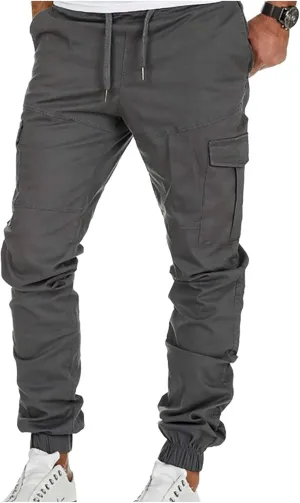 Men's Cinch Bottom Jogger Pants Slim Fit Cargo Tapered Pants with Pockets Gym Sporty Trousers Street Hip Hop Pants