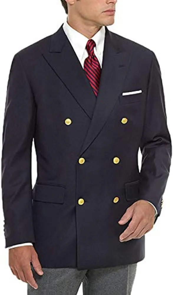Men's Double Breasted Buttons Blazer Dinner Formal Uniform Peak Lapel Tuxedos Jacket