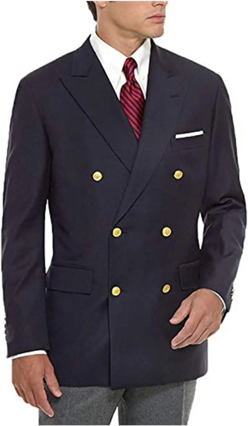 Men's Double Breasted Buttons Blazer Dinner Formal Uniform Peak Lapel Tuxedos Jacket