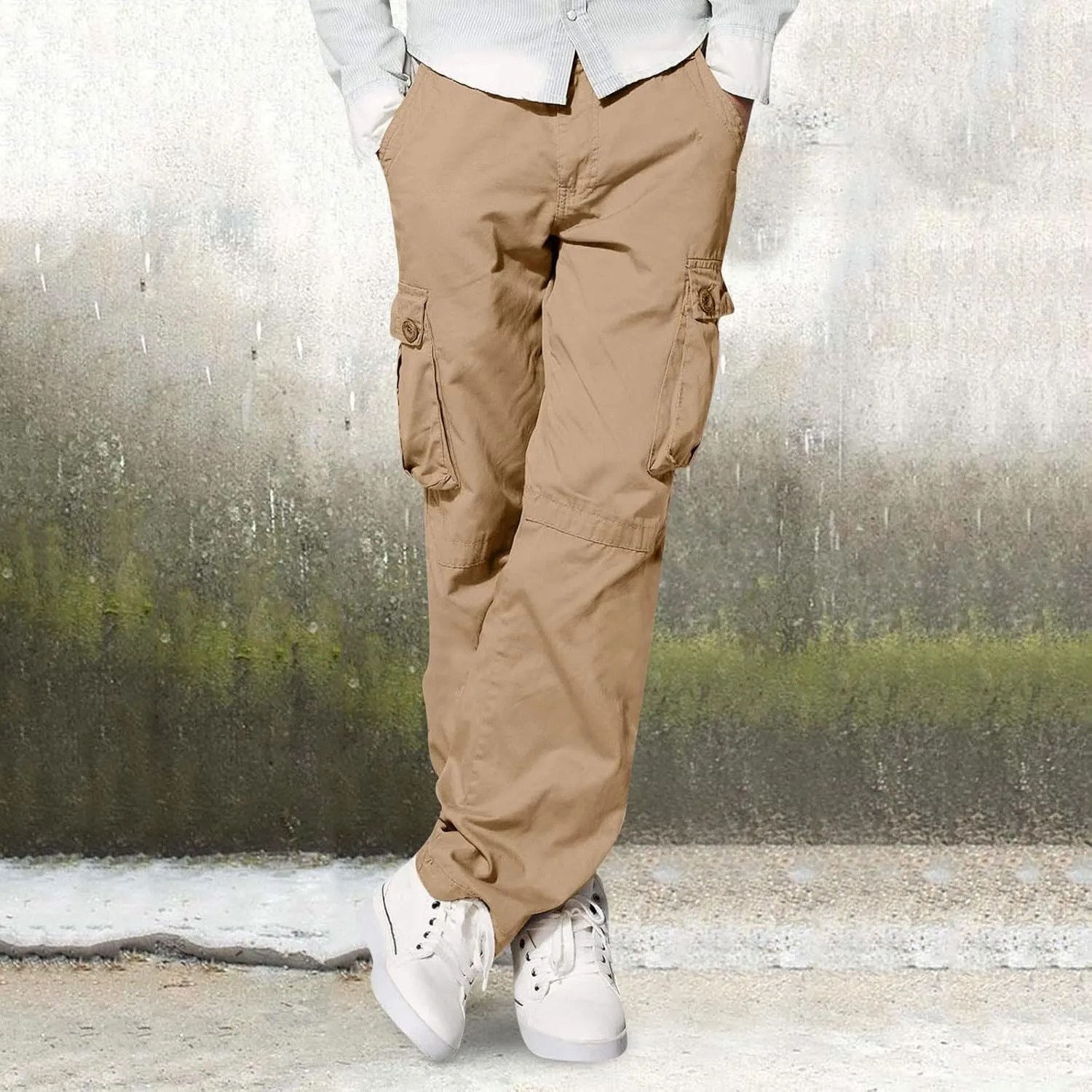 Mens Fashion Hiking Cargo Pants Loose Fit Trousers with Pockets Sports Pants Mens Workwear Overalls Athletic Joggers