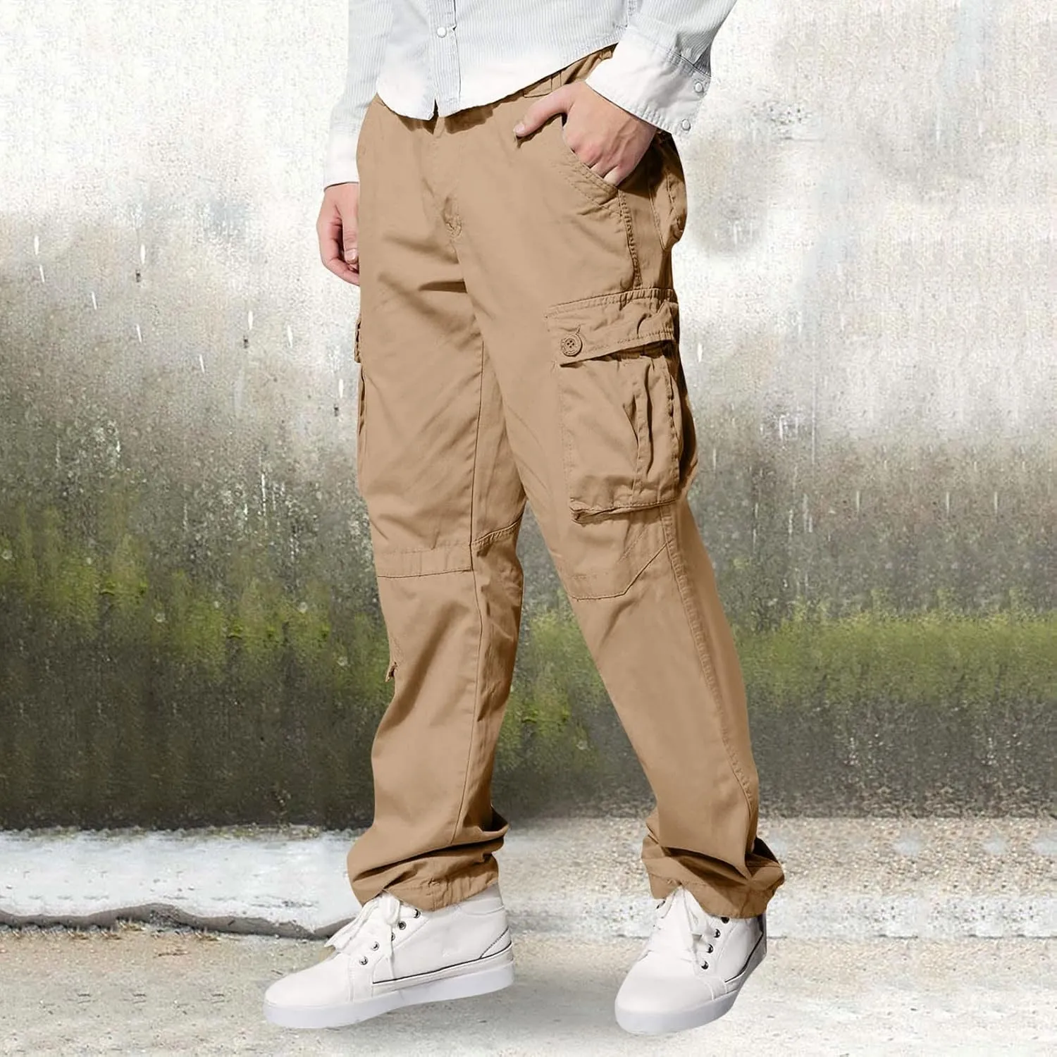 Mens Fashion Hiking Cargo Pants Loose Fit Trousers with Pockets Sports Pants Mens Workwear Overalls Athletic Joggers