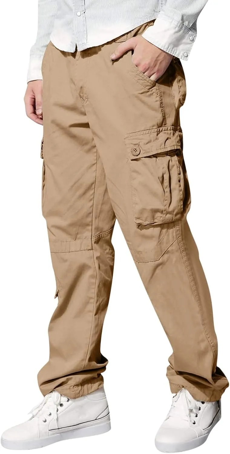 Mens Fashion Hiking Cargo Pants Loose Fit Trousers with Pockets Sports Pants Mens Workwear Overalls Athletic Joggers