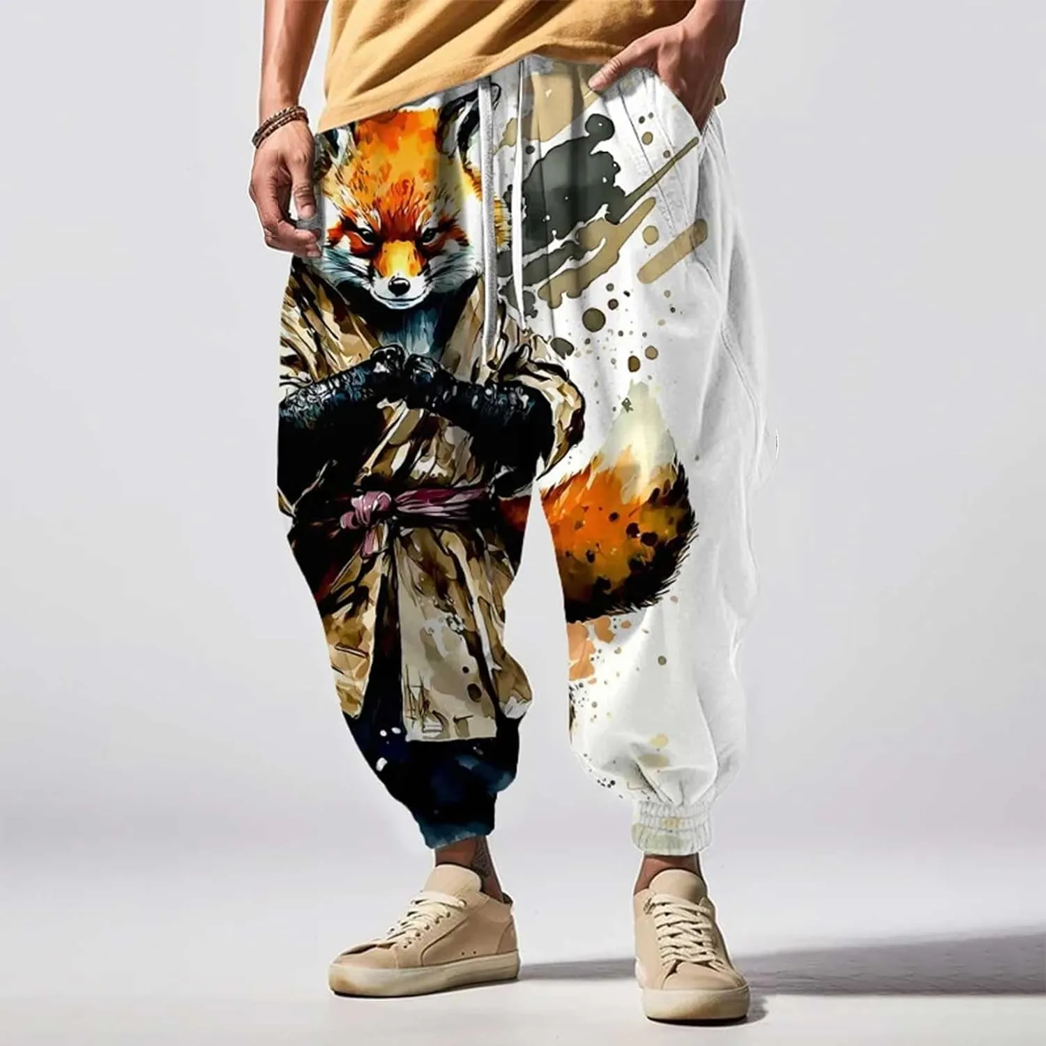 Mens Linen Cargo Jogger Pant Street Feel Casual Sweatpants Casual Wide Leg Jogger Pants Baggy Pants for Men Baggy