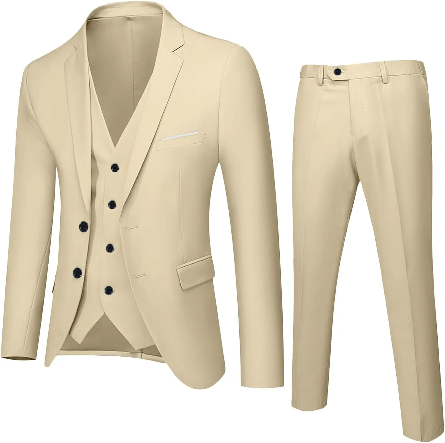Men's Slim Fit Suit Clothes, Two Button 3-Piece Blazer Dress Business Wedding Party Jacket Vest & Pant Outfits