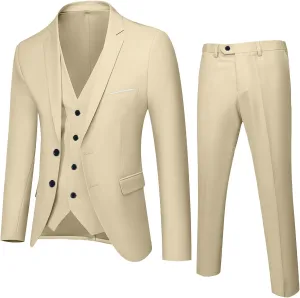 Men's Slim Fit Suit Clothes, Two Button 3-Piece Blazer Dress Business Wedding Party Jacket Vest & Pant Outfits