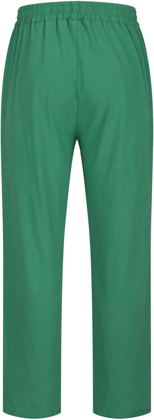 Men's Vintage Drawstring Casual Cotton Linen Pants Distressed Pleated Lightweight and Breathable Lounge Pants
