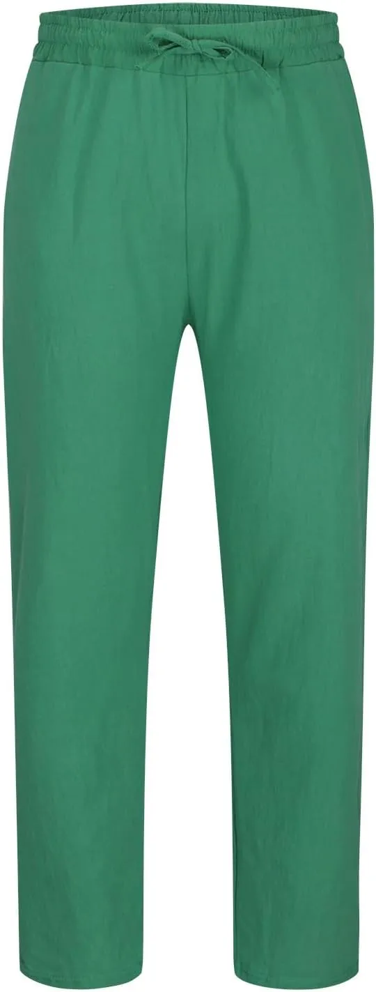Men's Vintage Drawstring Casual Cotton Linen Pants Distressed Pleated Lightweight and Breathable Lounge Pants
