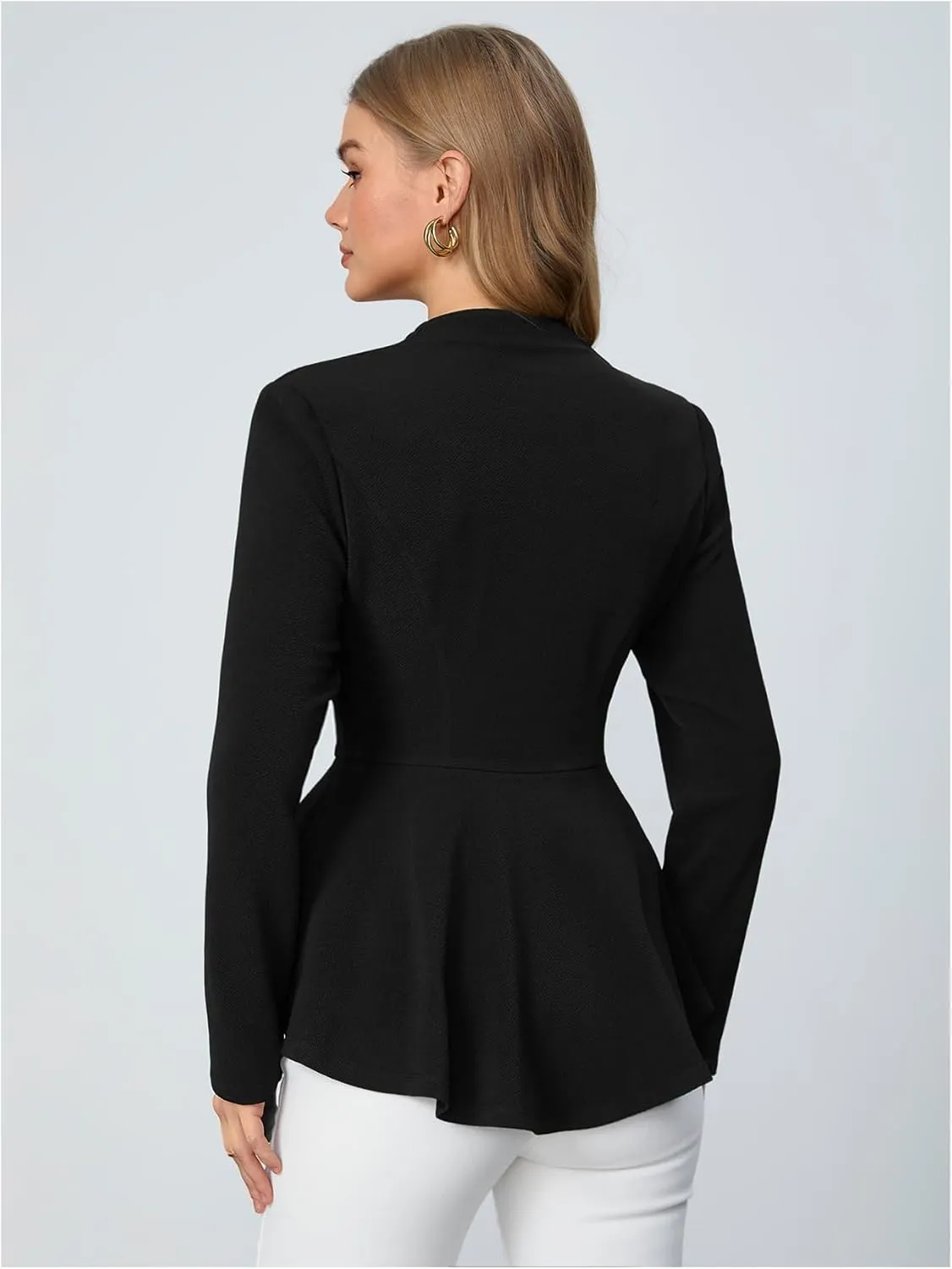Milumia Women's Casual Work Peplum Ruffle Hem Lapel Long Sleeve Blazer Jacket with Padded Shoulder