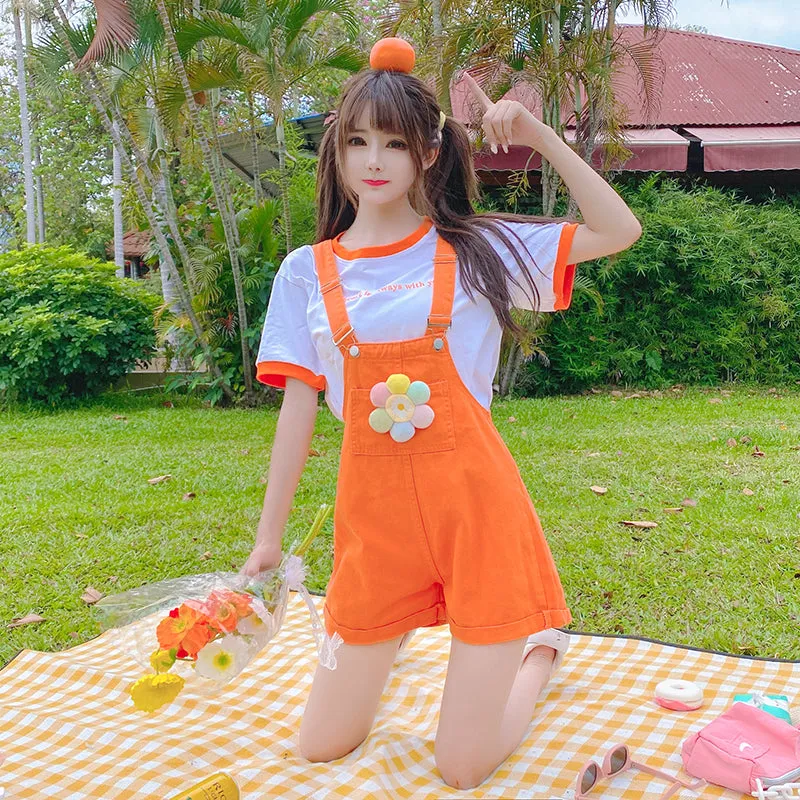 Orange overalls   T-shirt 2-piece set  PL52278