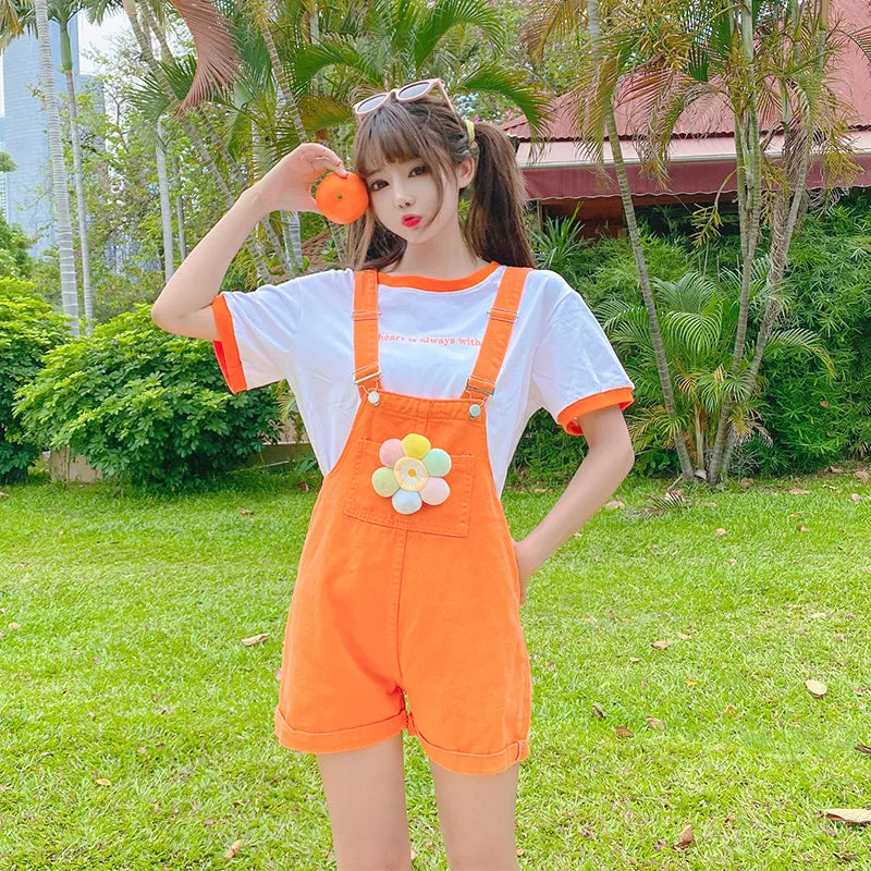 Orange overalls   T-shirt 2-piece set  PL52278