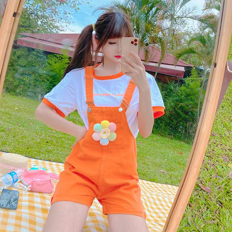 Orange overalls   T-shirt 2-piece set  PL52278