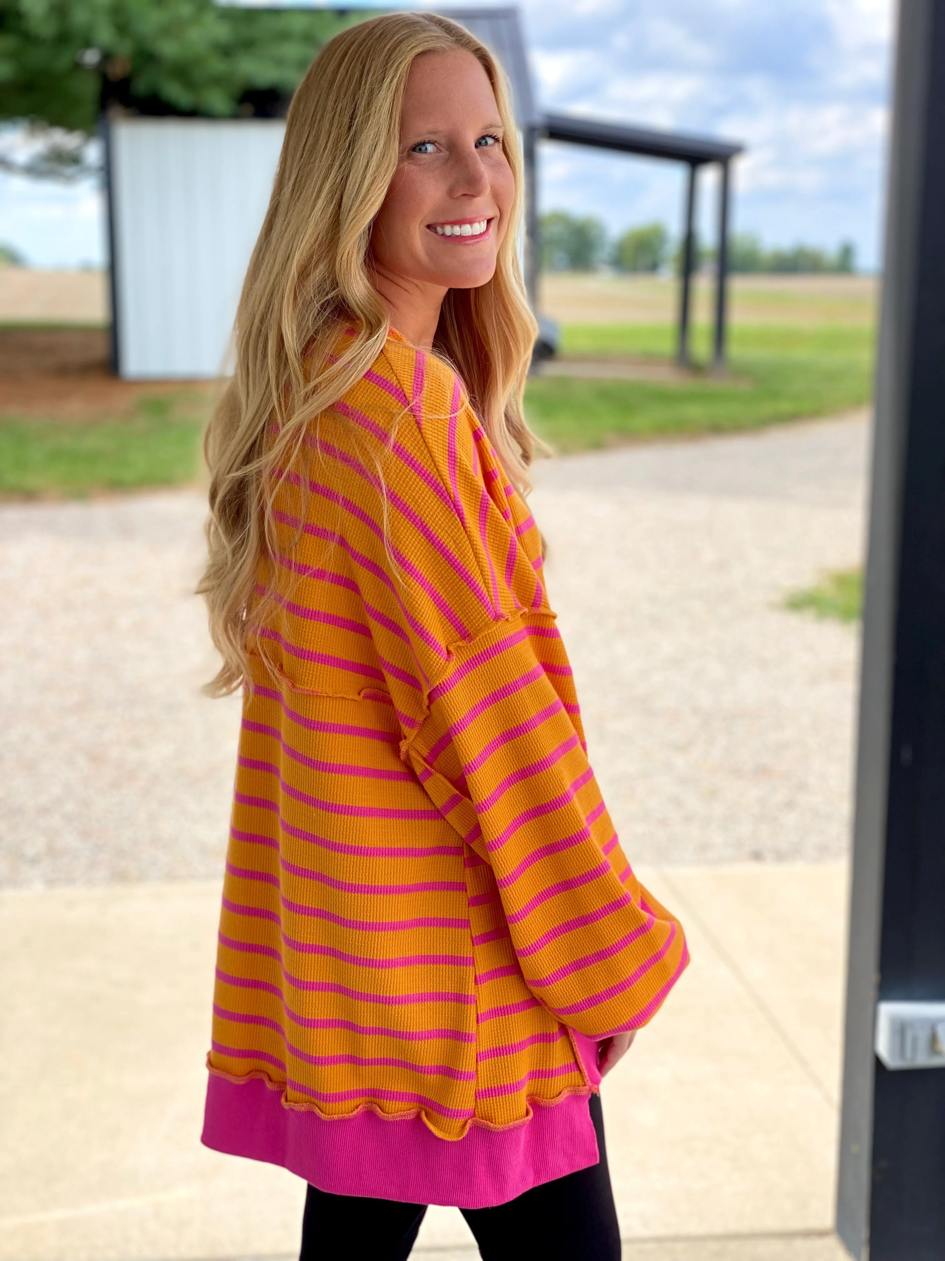Pink/Mustard Poly Thermal Pullover