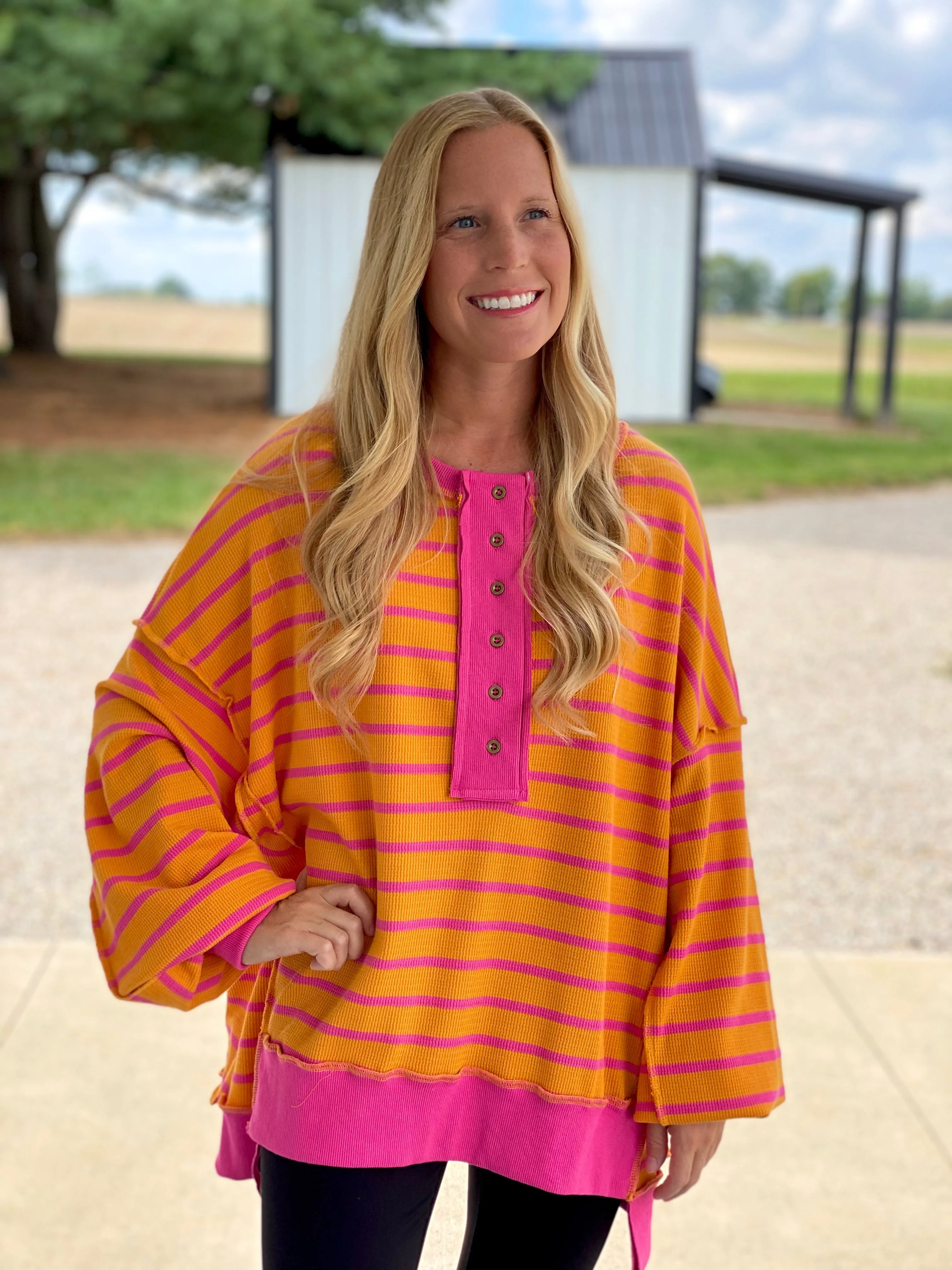 Pink/Mustard Poly Thermal Pullover