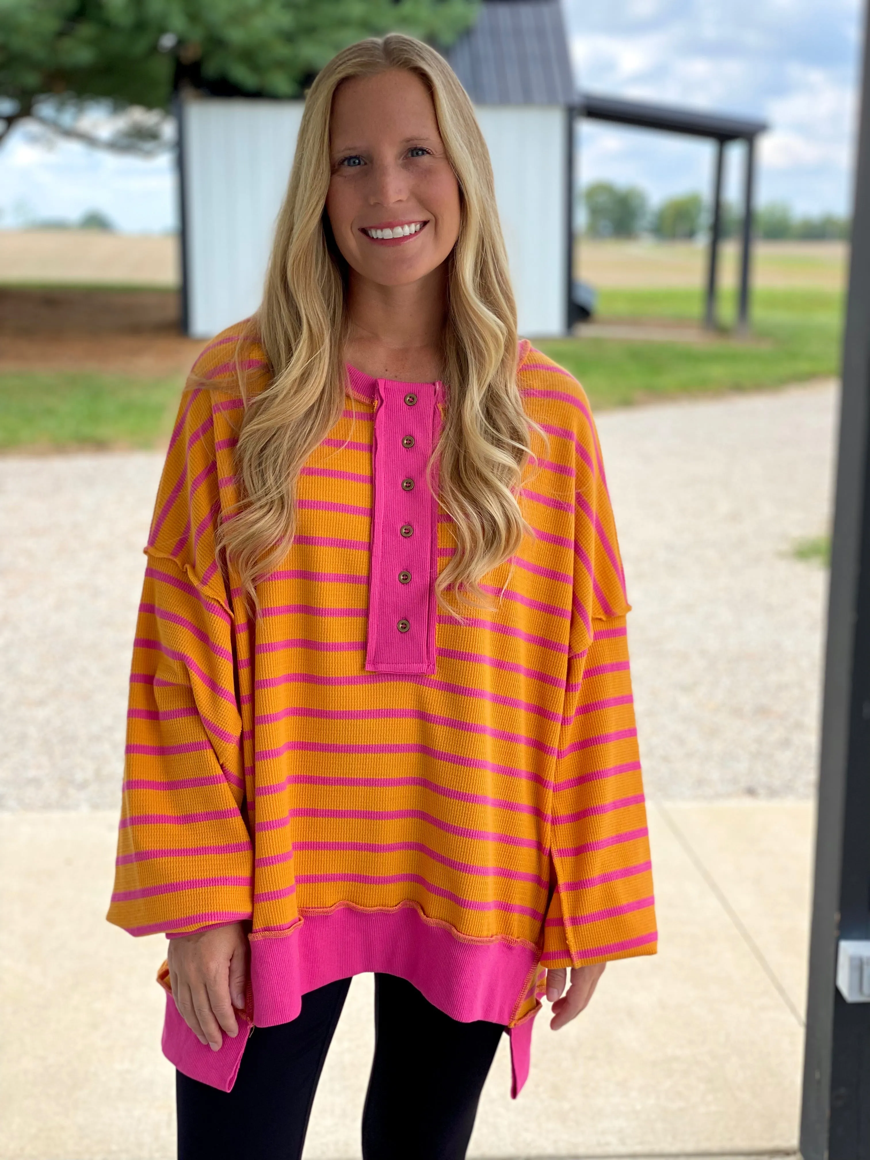 Pink/Mustard Poly Thermal Pullover