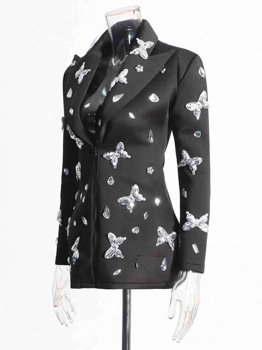 Pre Order:  Waist Slimming Butterfly Sequin Blazer