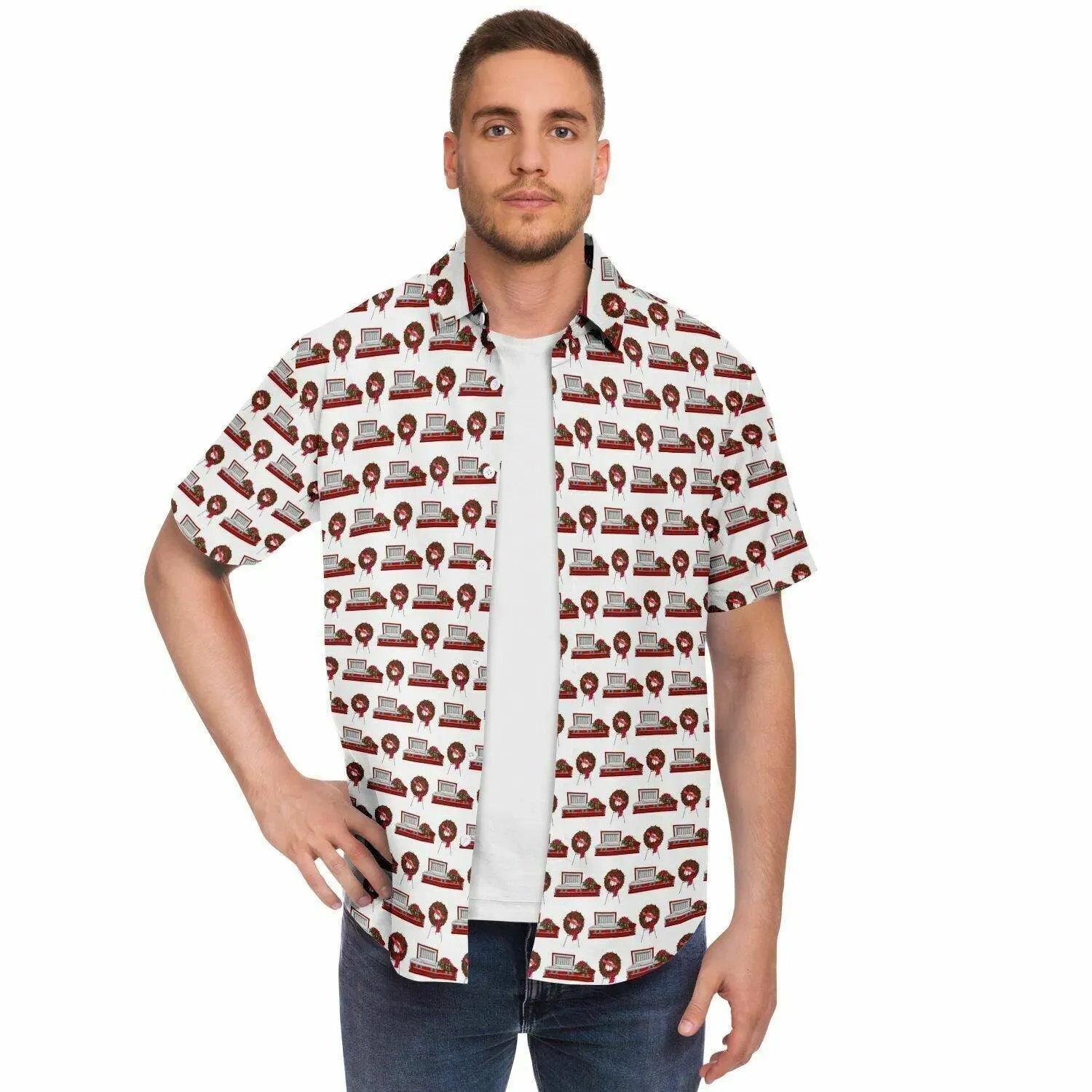 Red Rose Casket and Wreath - Button Up Tee