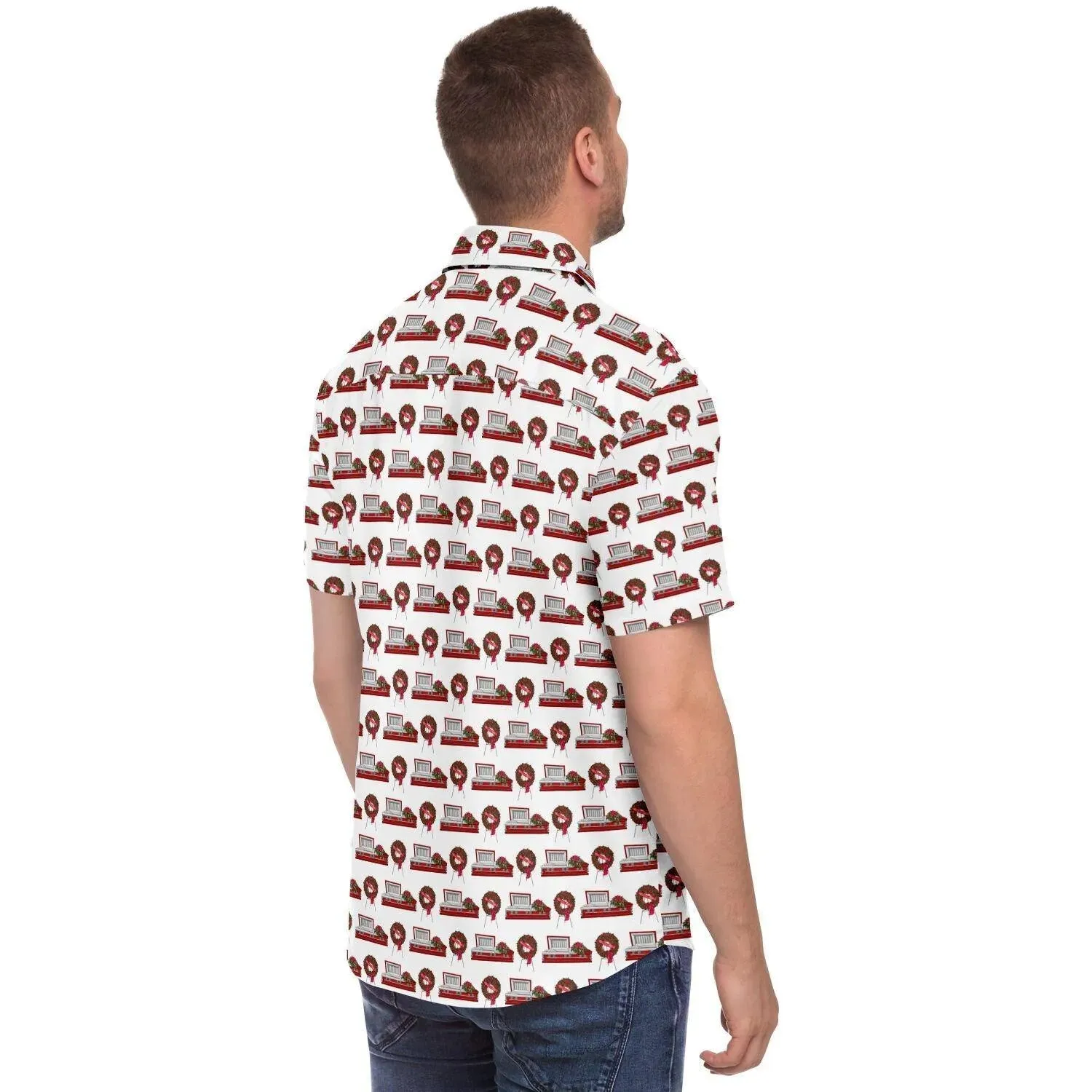 Red Rose Casket and Wreath - Button Up Tee