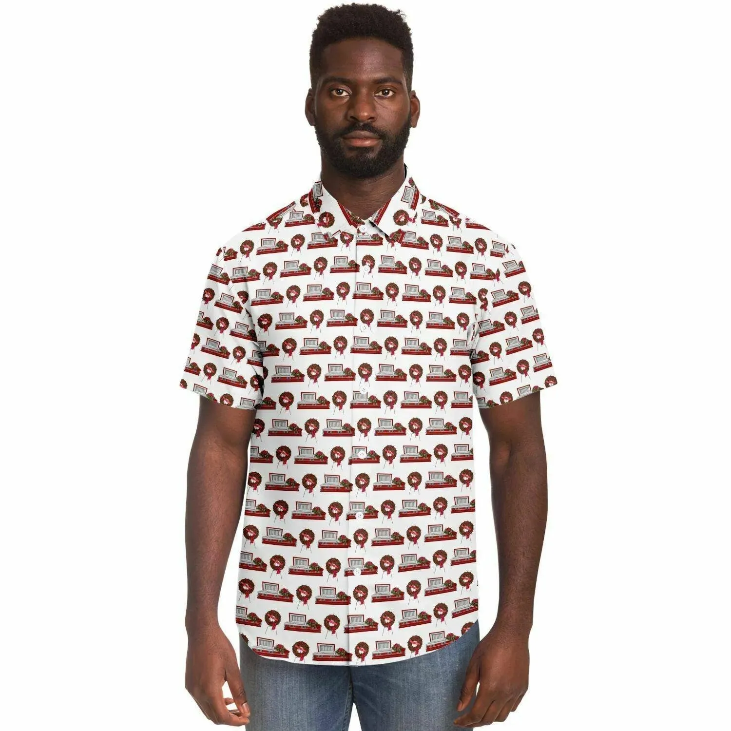 Red Rose Casket and Wreath - Button Up Tee