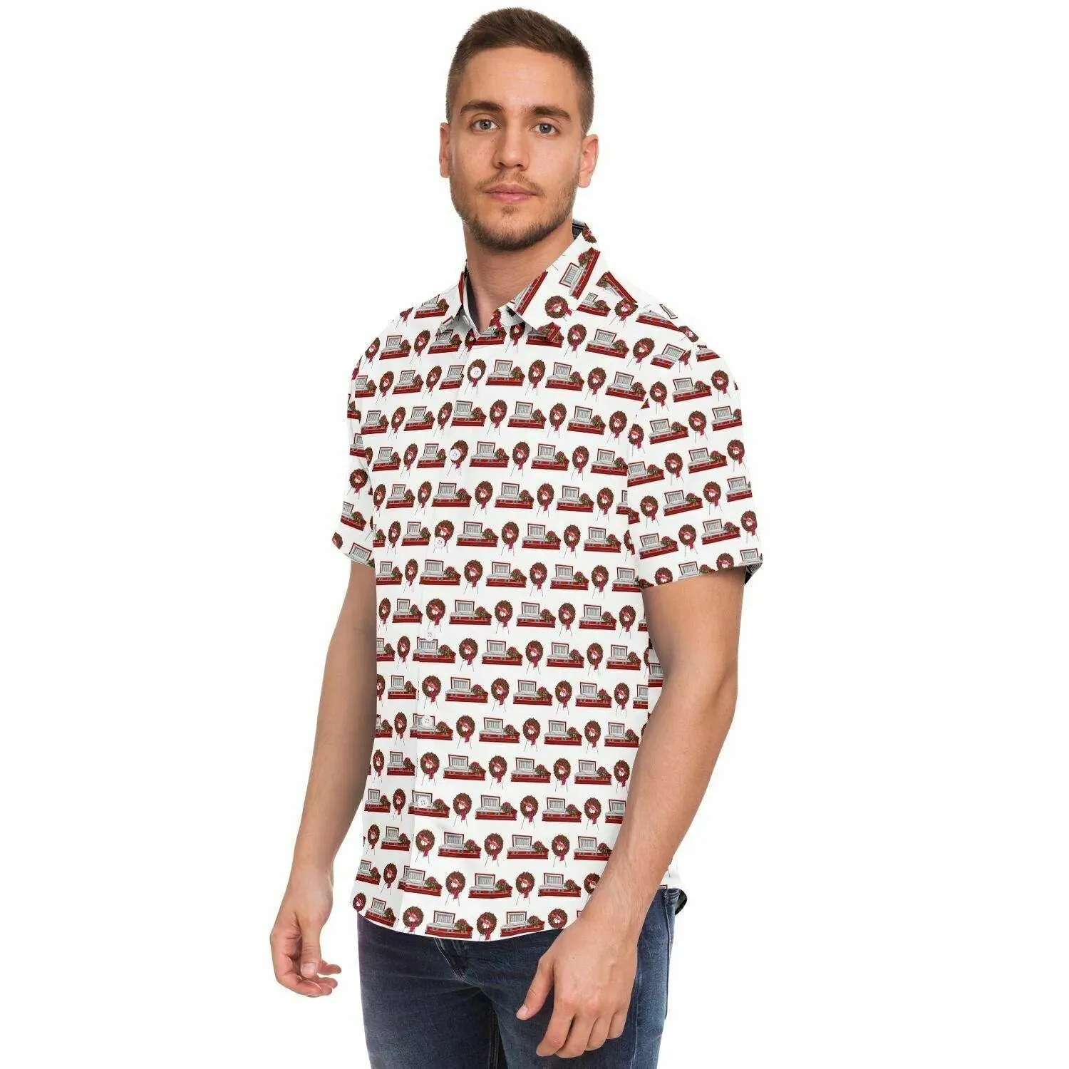 Red Rose Casket and Wreath - Button Up Tee