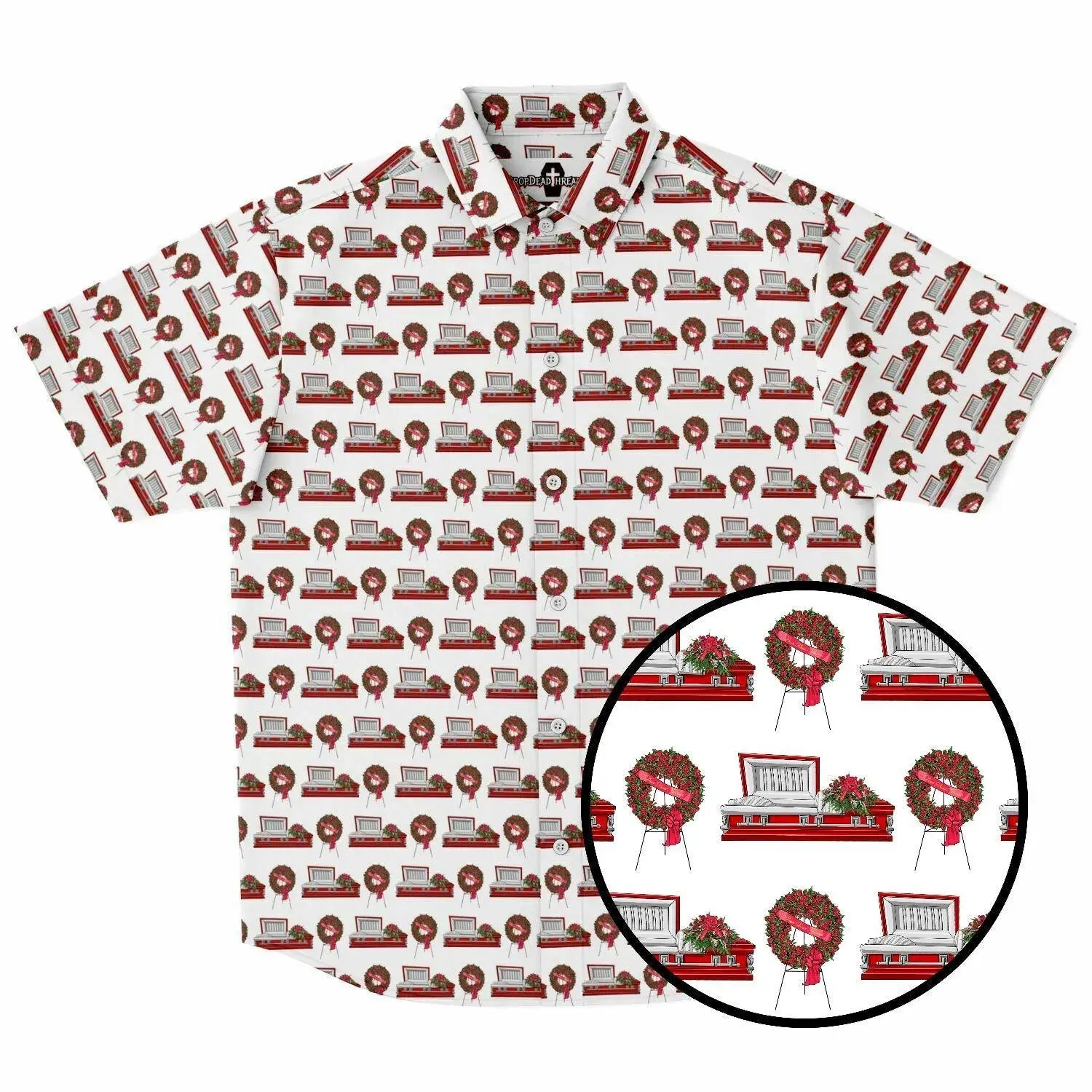 Red Rose Casket and Wreath - Button Up Tee