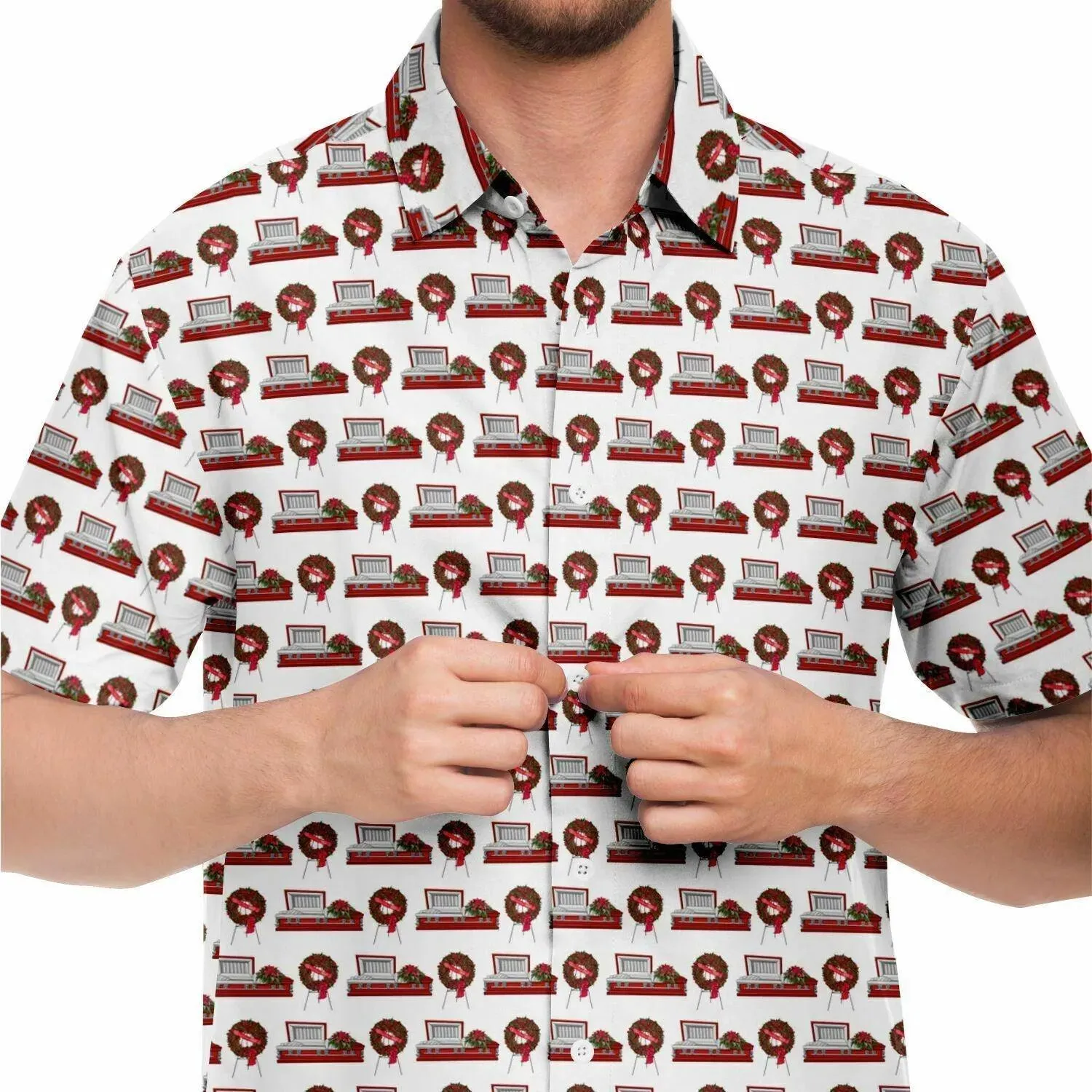 Red Rose Casket and Wreath - Button Up Tee