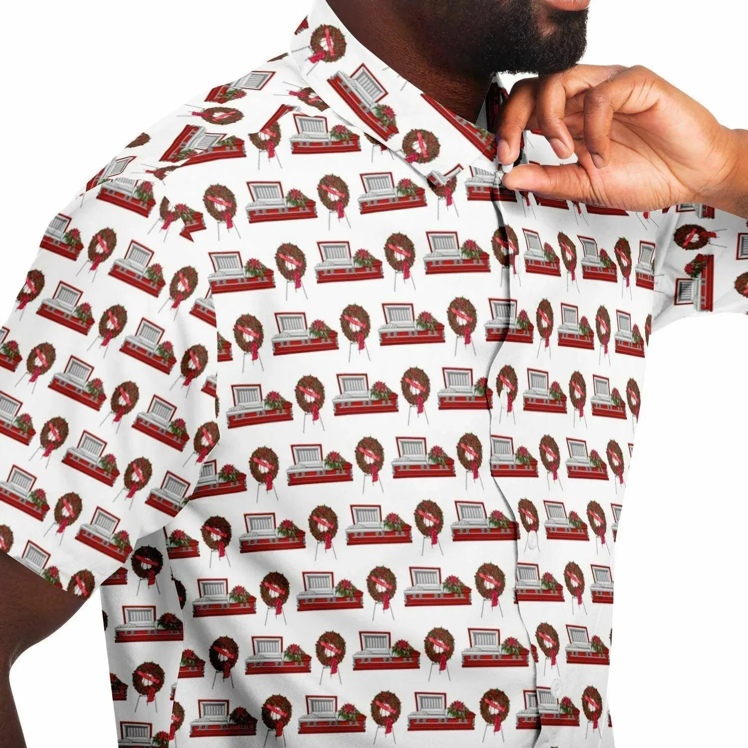 Red Rose Casket and Wreath - Button Up Tee