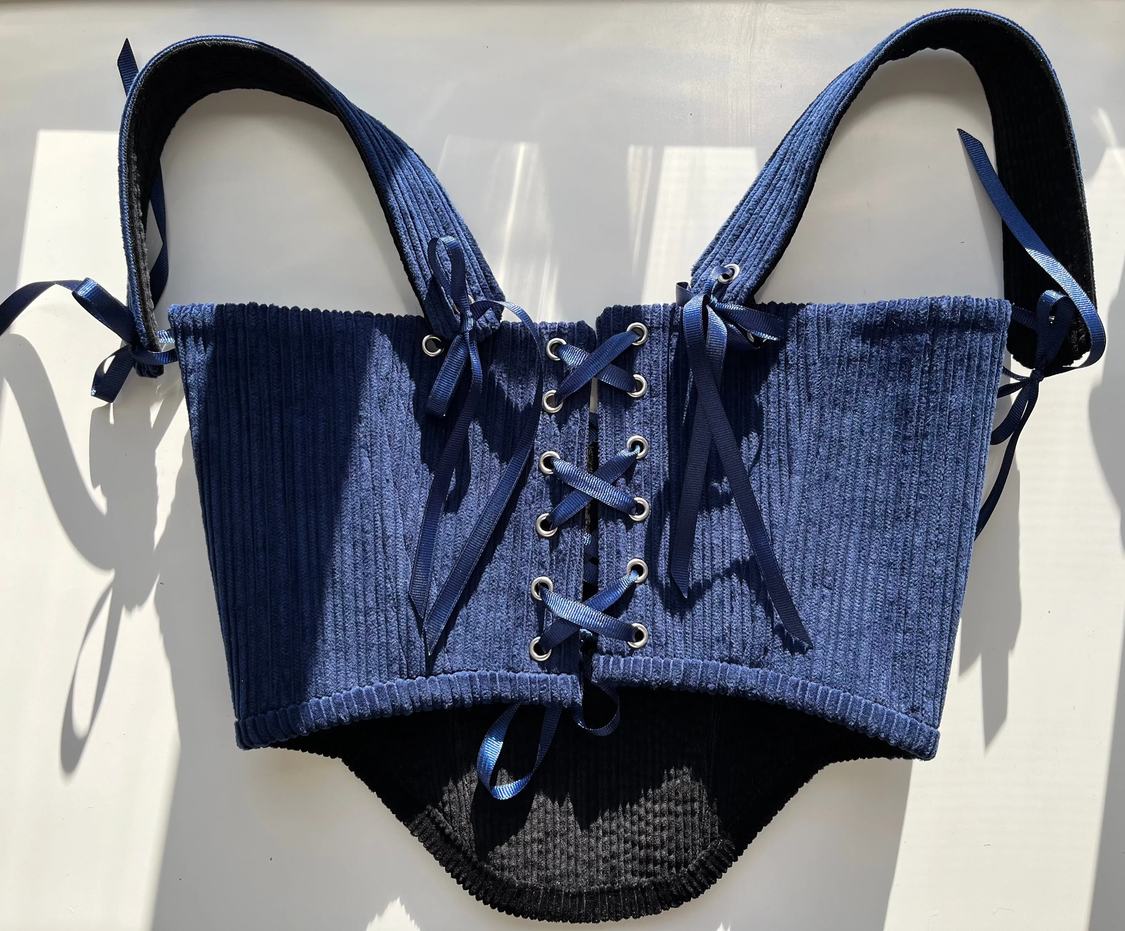 Reversible Navy blue/black corduroy underbust corsage