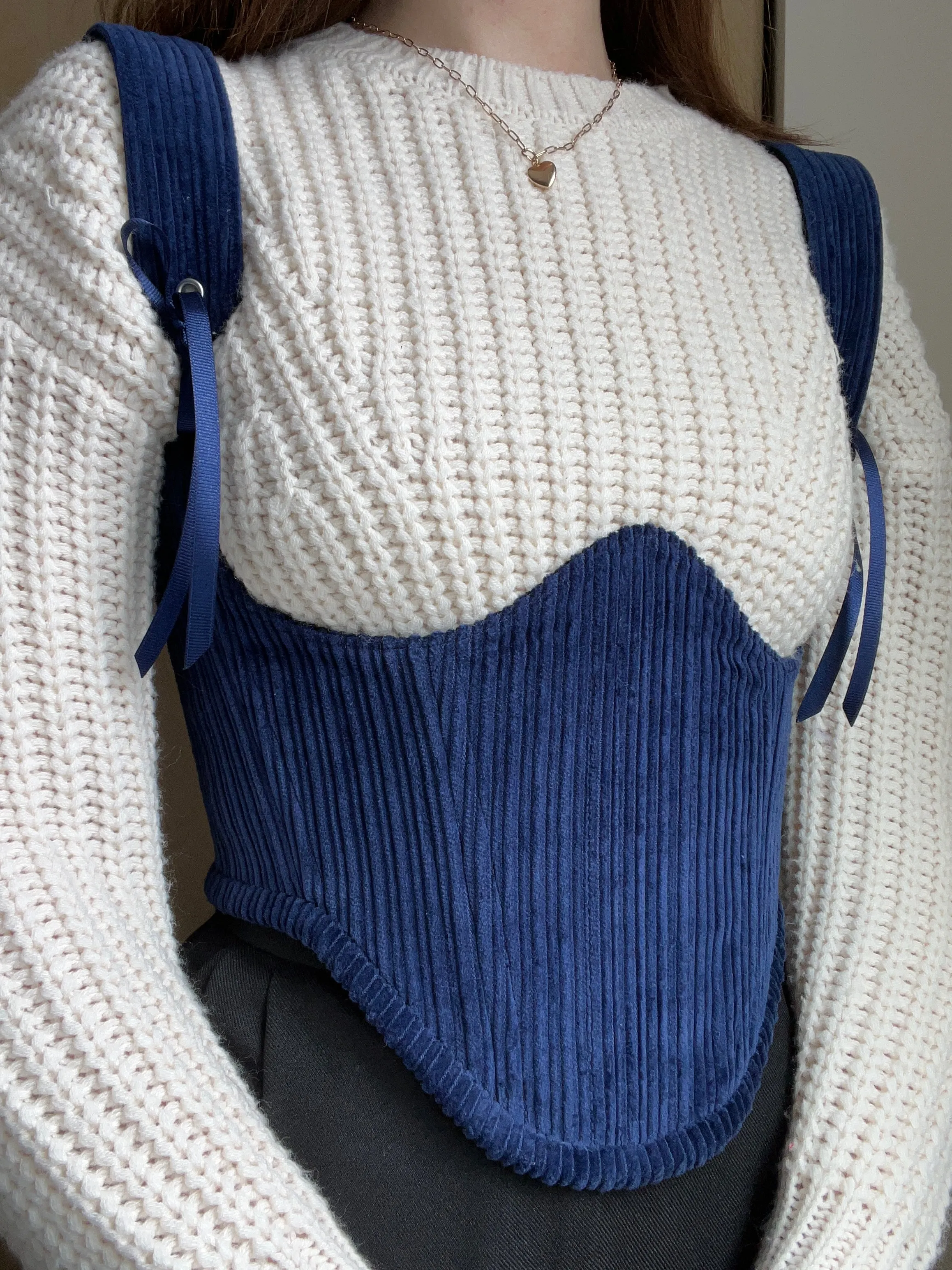 Reversible Navy blue/black corduroy underbust corsage