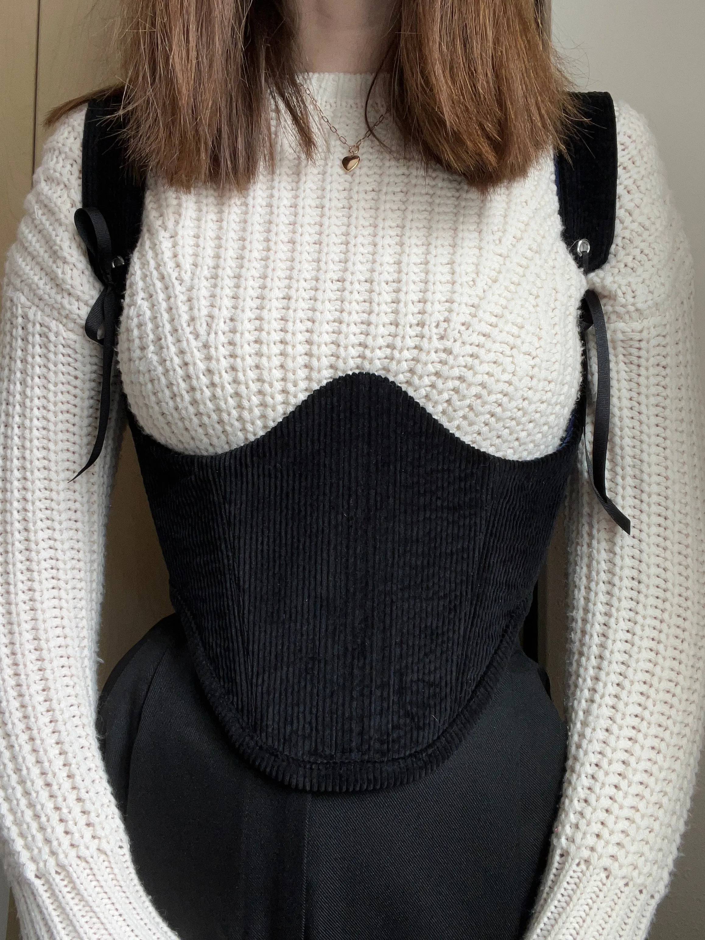 Reversible Navy blue/black corduroy underbust corsage