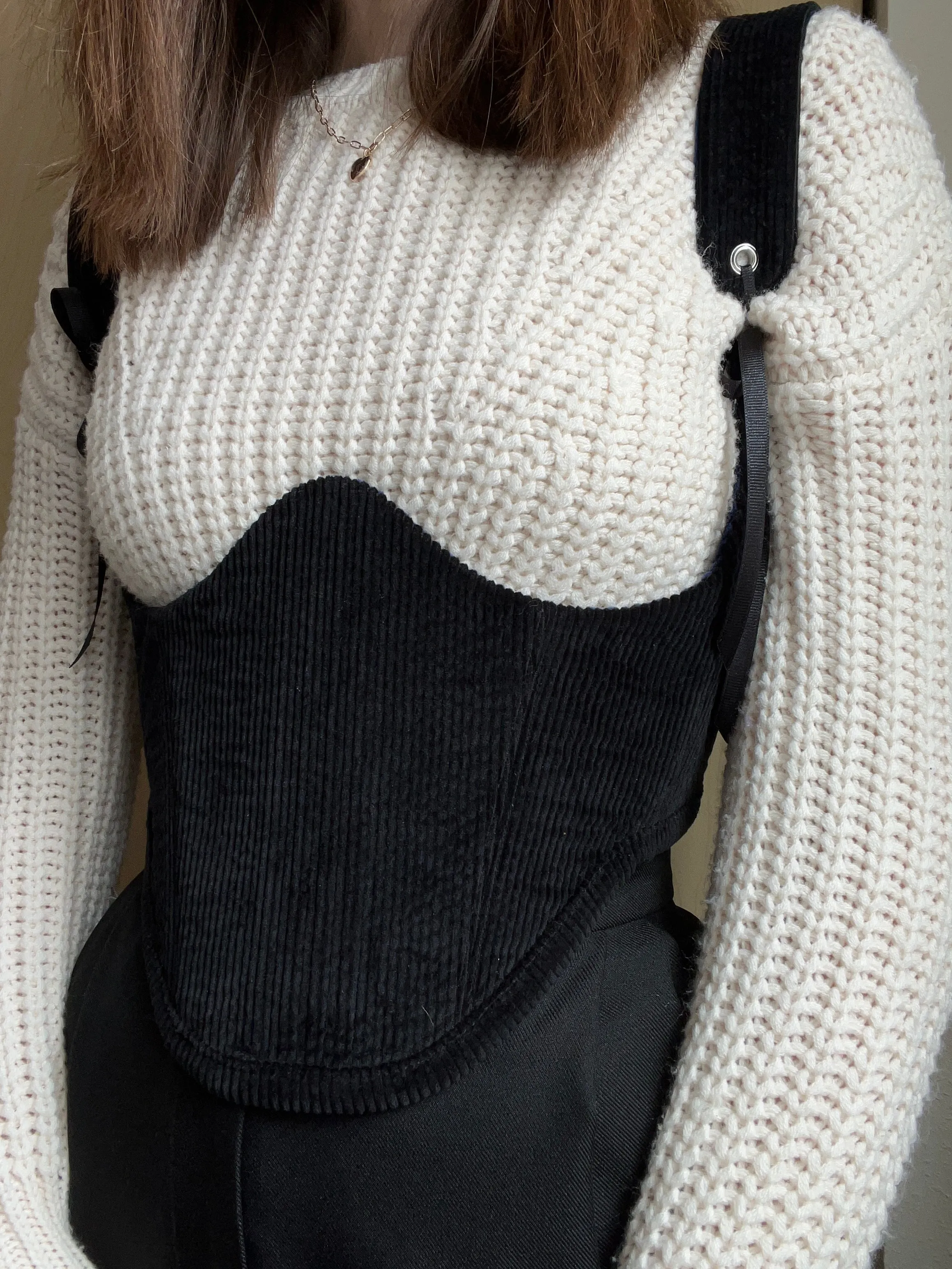 Reversible Navy blue/black corduroy underbust corsage