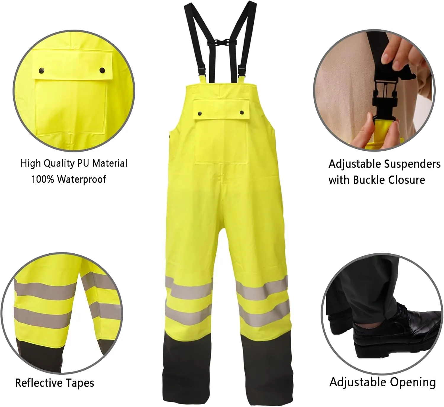 Rizzon Waterproof Rain Suits for Men & Women, Hi-Vis Rain Jacket & Bib Overalls, Heavy Duty Rain Gear Outdoor Activities.