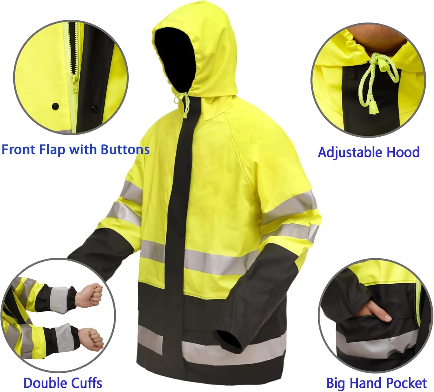 Rizzon Waterproof Rain Suits for Men & Women, Hi-Vis Rain Jacket & Bib Overalls, Heavy Duty Rain Gear Outdoor Activities.