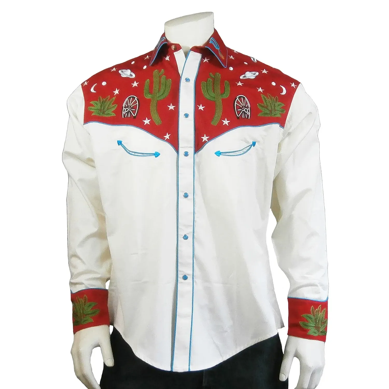 Rockmount Mens Cactus and Stars Red 100% Cotton L/S Shirt
